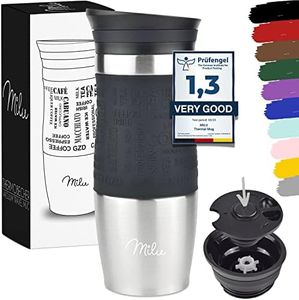 Milu Tazza termica da viaggio per caffè 370ml 450ml - 100% a Prova di perdite - Isolata Tazza di caffè e tè da portare via Tazza Termica da bere in acciaio inossidabile - Caldo e freddo (Nero, 370ml)