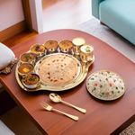 iRin by Dr.WaterR Stainless Steel Maharaja Thali Gold PVD Dinner Set | Ideal for Home | Restaurant | Gifting | Wedding | 1 Plate/Thali, 6 Bowl, 1 Plate, 2 Glass, 1 Spoon 1 Fork |Pack of 12 (Gold)