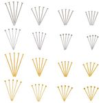 Pandahall 1600Pcs/Box Brass Ball Head Pins & Iron Flat Head Pins Set Golden & Platinum Eye Pins for Beading Jewelry Making