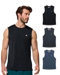 INTO THE AM Performance Muscle Tank Tops for Men S - 4XL - Workout Gym Quick Dry Fit Moisture Wicking Tanks, Branded - Black/Charcoal/Navy, Large