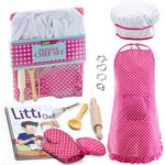 JaxoJoy Kids Cooking and Baking Set - Apron , Chef Hat, Mitt for Toddler Dress Up Chef Costume ,Toys for Girls 3-8