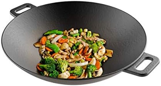 Cast Iron Wok-14” Pre-Seasoned, Flat Bottom Cookware with Handles-Compatible with Stovetop, Oven, Induction, Grill, or Campfire by Classic Cuisine