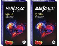 Manforce Ignite Apple-Peach Flavoured Extra Dotted Condoms - 10 Pieces (Pack of 2), Transparent, Large