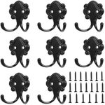 Dntorx 8 Pack Coat Hooks, Wall Hooks Heavy Duty Black Metal Hooks Wall Mounted with 20 Screws Double Robe Coat Hooks for Hanging Coat, Towel, Key, Hat, Cup, Bag, Scarf