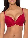 Smart & Sexy Women's Maximum Cleavage Underwire Push up Bra, No No Red, 32B