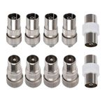 GRVICH 10 PCS TV Aerial Connectors, 4 Male & 4 Female, 2 Female to Female TV Aerial Coaxial Couplers, TV Aerial Coaxial Cable Connectors Adaptor, Coaxial TV Aerial Connectors, for RF Cable