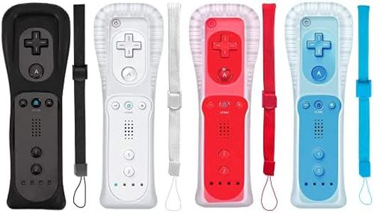 PGYFDAL 4 Packs Classic Remote Controller Compatible for Wii Wii U Console, Gamepad with Soft Silicone Sleeve and Wrist Strap (Black+White+Red+Blue)