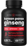 NutraChamps Korean Red Panax Ginseng Supplement - 5325mg Equivalent 10:1 Ginseng Root Extract 532mg Per Capsule with High Ginsenosides for Energy, Focus & Performance - Vegan & Non-GMO - 120 Capsules