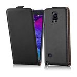 cadorabo Case works with Samsung Galaxy NOTE 4 in CAVIAR BLACK - Flip Style Case made of Smooth Faux Leather - Wallet Etui Cover Pouch PU Leather Flip