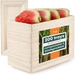 HAAGO - 10" Heavy Duty Sugarcane Bagasse Serving Platter Disposable Trays for Hot & Cold Food, Eco-Friendly Biodegradable and Compostable Plates for Barbecue Party - 26cm x 12cm (200 Pack)