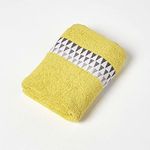 HOMESCAPES Geometric Pattern Ochre Hand Towel 100% Cotton Super-Absorbent & Soft Small Yellow Guest Towel with Retro Design