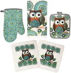 American Linen Owl Set Oven Mitts and Pot Holders - Kitchen Towels and Dish Cloths Sets - Oven Mitts - Tea Towels - Dish Cloths Set