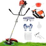 52cc 2-Stroke Backpack Gas-Powered Weed Wacker – 3-in-1 18" String Trimmer/Edger with 10" Brush Cutter, Includes Rubber Handle, Shoulder Strap, Safety Goggles & Gloves