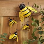 Metal Wall Art, 4PCS Metal Bumble Bee Wall Décor, 3D Iron Bee Art Sculpture Hanging Wall Decorations for Outdoor Home Garden Patio Yard Lawn Fence