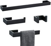 TNOMS 4-Piece Towel Bar Set Black Bathroom Hardware Accessory Set Include Towel Bar Robe Hook Toilet Paper Holder Towel Ring, Stainless Steel