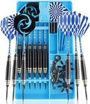 CareGames Steel Tip Darts Set Professional 24g with Carrying case,Aluminium Shafts,Sharpener,Flight Protectors and Dart Tool, Blue