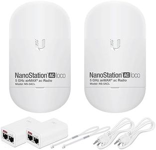 Wireless Bridge Ubiquiti LOCO5AC PRE-CONFIGURED, Bundle of 2 Ubiquiti Nanostation LOCO 5AC, Point to Point Outdoor WiFi Bridge, Plugh and Play, 5GHz, 450+Mbps, 10+km Link Range, Network Bridge