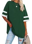 Famulily Women's Striped Tee Tops Soft Cotton Round Neck Half Sleeve Baseball T Shirt Color Block Tunic Tops Green M