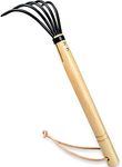 15" Gardeners Claw Rake | Military Grade Steel 6 Tines and Prime Wood Japanese Ninja Claw Garden Rake or Cultivator for Perfect Pulverized and Aerated Soil, Ergonomic Wooden Handle for Firm Grip