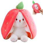 TOGETDREAM Easter Plush Bunny Toy, Soft Plush Toy 25cm Carrot Strawberry Plushies Doll, Cute Cuddly Stuffed Animals Hide And Seek Rabbit Muppet Toys Birthday Gifts for 12+ Years Old Kids (pink)