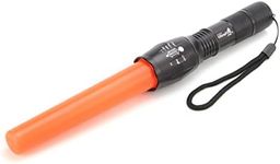 ULTRAFIRE Signal Wand Tactical Torch with 6-Inch Traffic Wand, 1000 Lumens 5 Modes Bright LED Torch, Zoomable Safety Flashlight, Red Flashing Mode, Wrist Strap Lanyard, Orange Finish, A100