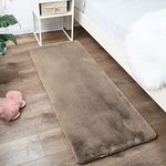 LUXE HOME INTERNATIONAL Ruffle Bath Runner Rabbit Fur 1000 GSM Super Soft, Anti Skid Rug for Bedroom (2 X 5 Ft, Taupe, Pack of 1)