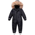 Bestgift Kids Snowsuit Winter Overall Hooded Footie Romper Outwear Coat Black 3-4T