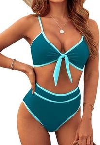 Blooming Jelly Womens High Waisted Bikini Set Color Block Two Piece Swimsuit Bathing Suit 2025 (Large, Blue Green)