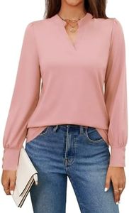 GAMISS Long Sleeve Tops for Women V Neck Shirt Button Sleeve Tunic Blouse Pink, XL