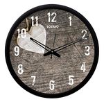 Amazon Brand - Solimo 12-Inch Plastic & Glass Analog Wall Clock - White Heart (Silent Movement, Black Frame)