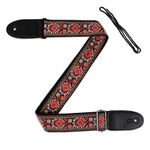 WLLHYF Vintage Guitar Strap Widen Embroidery Red Printing Adjustable Straps End Leather for Electric Guitars Bass Acoustic Women Man Guitarists Accessories