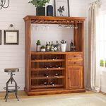 Reliable furniture Sheesham Wood Bar Cabinet & Wine Rack with Glass Holder, & Door Cabinet for Home, Kitchen | Foldable Bar Cabinets | Wooden Bar Storage Cabinet-Honey Finish (Natural Honey B2)