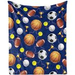 Sports Fleece Blanket for Boys, Soft Plush Flannel Sports Blanket Throw with Basketball Baseball Football Pattern, Cozy Sports Ball Blanket Sports Fans Gifts for Couch Bed Sofa, 50"*60"