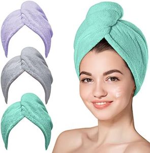 Hicober Microfiber Hair Towel, Hair Turbans for Wet Hair, Drying Hair Wrap Towels for Curly Hair Women Anti Frizz, 3 Packs (Green,Purple,Grey)