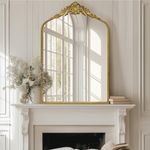 G-LEAF Vintage Baroque Mirror 24"X36", Arched Mantel Mirror, Victorian Antique Mirror, Farmhouse Mirror with Black Brush Gold Ornate Metal Frame for Fireplace Entryway Living Room Hallway Bathroom