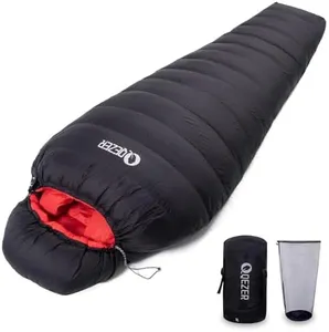 QEZER Ultralight Down Sleeping Bag for Adults with 600 Fill Power, Compact Sleeping Bag with Compression Sack for Backpacking, Hiking and Camping (Black 10 Degree F)