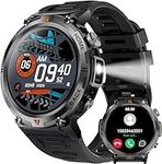 Military Smart Watch for Men with LED Flashlight 1.45" HD 3ATM Waterproof Outdoor Tactical Rugged Smartwatch Sports Fitness Tracker Watch with Heart Rate Sleep Monitor for iPhone Android Phone