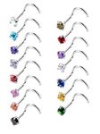 Mudder 20 Gauge 15 Pieces Curved Nose Rings Stainless Steel Nose Ring Zircon Screw Piercing Body Jewellery 15 Colours Stainless Steel Cubic Zirconia, Stainless Steel, Zirconium oxide