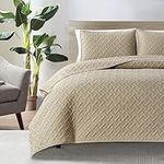 KASYLAN Quilt Set 3 Pieces - Ultra Soft Quilted Coverlet Bedspread - Lightweight Microfiber Classic Weave Stitch Bedspreads for All Season - Taupe Bedspreads Queen Size