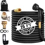 Expandable Garden Hose Pipe 25FT, 3 Times Expanding Flexible Magic Lightweight Watering Hose Pipe with 10 Function Spray Gun/Brass Fittings/Anti-Leakage with 3/4''&1/2'' Connectors Hosepipe(25ft)