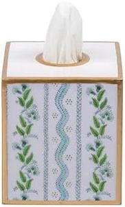 Jaye's Studio Floral Tissue Cover, Blue Green Enamel Square Metal Cube