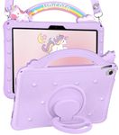 Phonebliss for iPad Air 11 Inch Case M2 2024 - for Women Girls Cute Cover with Handle Stands & Strap Girly Kawaii Purple Unique Cartoon 3D Design Silicone Funda for iPad Air 11 Inch M2 Case 2024