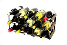 Classic 15 Bottle Dark Oak Stained Wood and Black Metal Wine Rack Ready Assembled