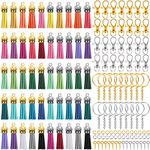 Duufin 350 Pieces Key Chain Tassels Set Including 50 Pcs Tassels 50 Pcs Keychain Hooks 50 Pcs Key Chain Rings 100 Pcs Jump Ring and 100 Pcs Screw Eye Pins for Keychain Crafts, Gold and Silver