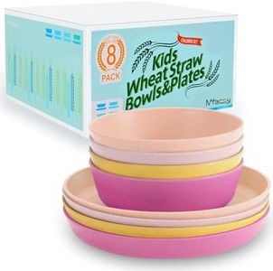 Mfacoy Wheat Straw Kids Plates and Bowls Set, Unbreakable Kids Dinnerware Set - 4 Pcs 7.75" Dinner Plates & 4 Pcs 18 oz Cereal Bowls, BPA Free, Microwave & Dishwasher Safe, Reusable Childrens Dishes