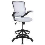 Flash Furniture Mid-Back White Mesh Ergonomic Drafting Chair with Adjustable Foot Ring and Flip-Up Arms