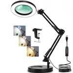 Veemagni 10X Magnifying Glass with Light and Stand, 2-in-1 Real Glass Magnifying Desk Lamp & Clamp, 3 Color Modes Stepless Dimmable LED Lighted Magnifier with Light for Hobby Crafts Repair Close Works