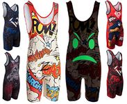 KO Sports Gear - Unisex Wrestling Singlet, Comfortable & Breathable, 4 Way Stretch, Gymnastics, Running, Weightlifting (Glow in the Dark Comic Book, Adult X-Large)
