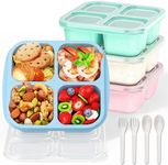 Yoawllty 4 Pack Snack Box, Reusable Meal Prep Lunch Containers for Kids Adults, Food Storage for School Office, 4 Compartment Compact Stackable Wheat Bento Lunch Box (Green/Blue/Pink/Beige)