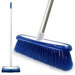 Colour-Coded Soft Broom Indoor Sweeping Broom with Stainless Steel Broom Handle and Built-In Scraper, Sweeping Brush Indoor Broom with Long Handle for Domestic and Commercial Use (Blue)